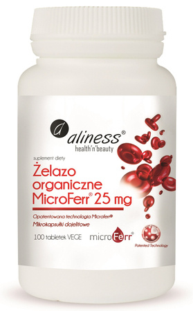 Żelazo organiczne MicroFerr® 25 mg x 100 tabletek VEGE, Aliness